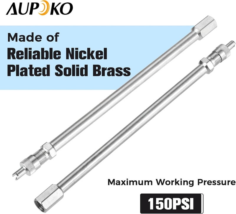Aupoko 6Inch Valve Stem Extension, Dually Valve Stem Extenders Include Valve Core Removal Tool, 150mm Straight Metal Dual Wheel Valve Stem Extensions for Truck Tire, Dual Wheel Valve Stem Extensions - Image 5